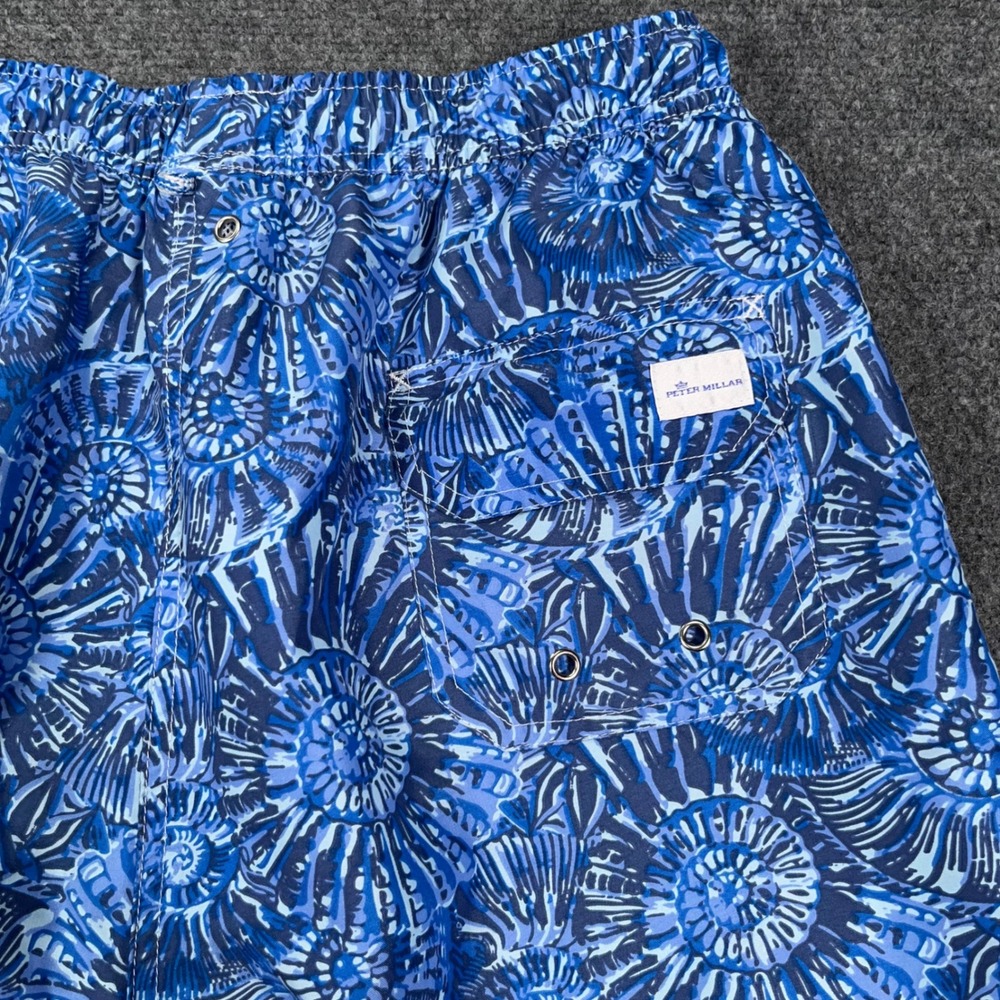 Peter Millar Swim Trunks Mens Large Blue Shell Print Mesh Lined Board Shorts AOP - Picture 4 of 8